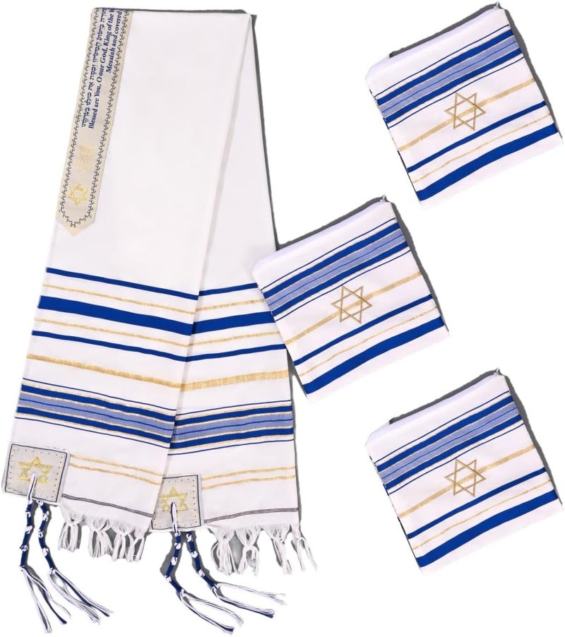 Rooherd blue men's prayer shawl Christian prayer scarf jewish tzitzit tallit cloth rainbow jerusalem clothes Israel design - Image 1